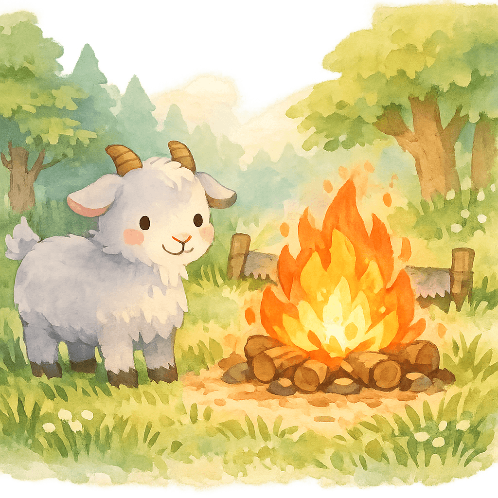 Коза разговаривает с огнем