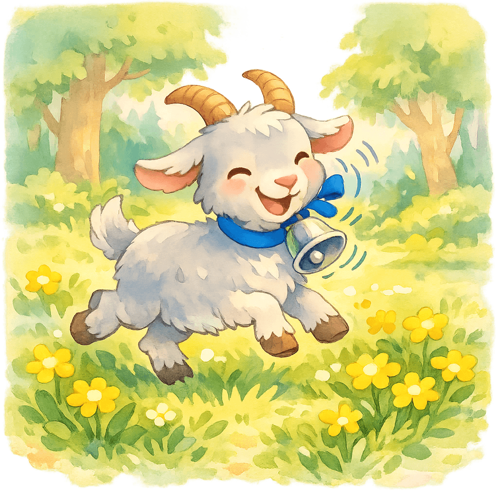 Коза с колокольчиком весело прыгает по полянке