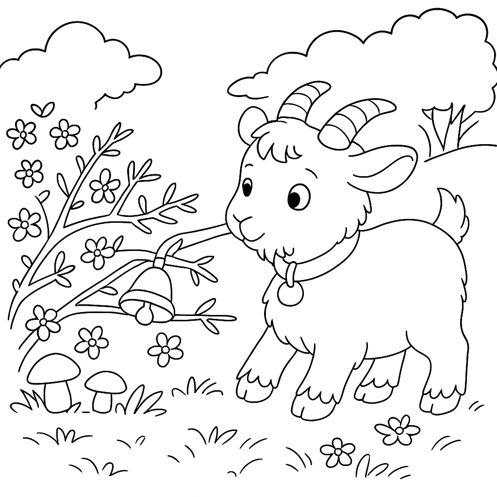 Раскраска по сказке "Коза с колокольчиком"