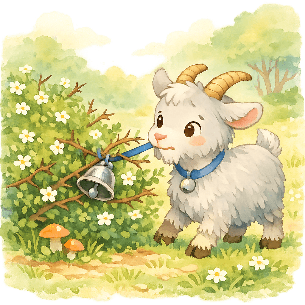 Коза зацепила колокольчик за кустарник