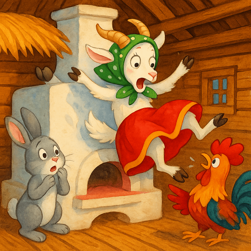 Коза-дереза падает с печи.