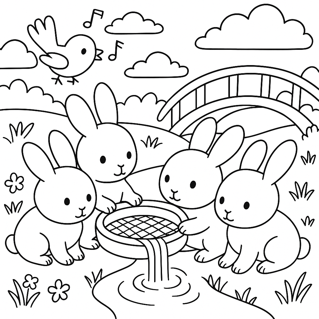 Раскраска по сказке "Сказка про маленьких крольчат"
