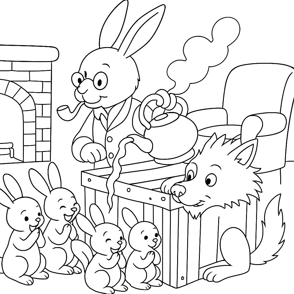 Раскраска по сказке "Как братец волк попал в беду"