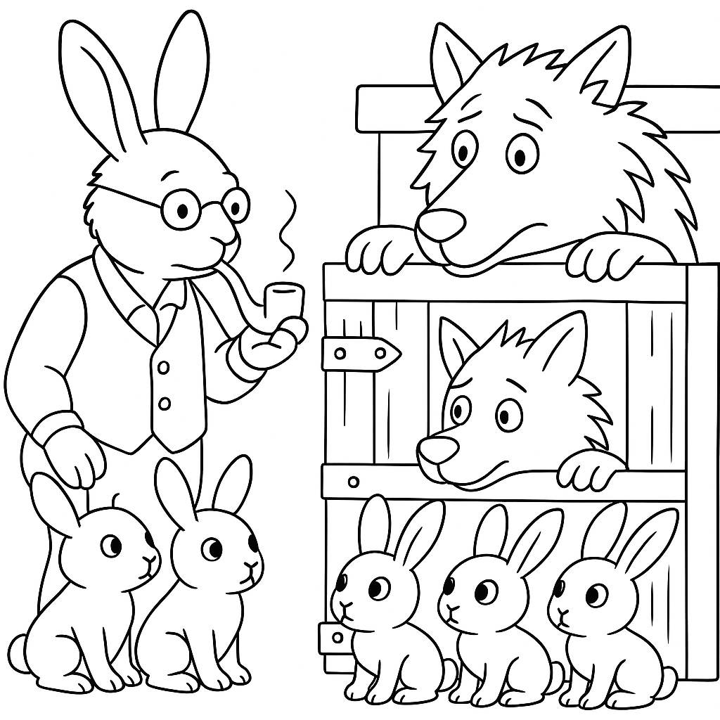 Раскраска по сказке "Как братец волк попал в беду"