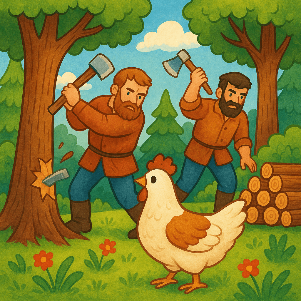 Курочка просит дров у дровосеков