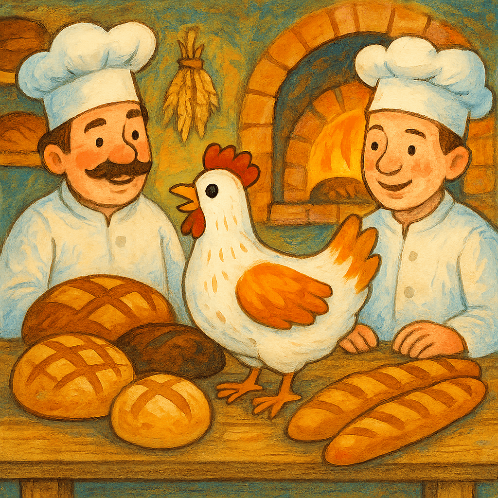 Курочка просит хлеб у пекарей