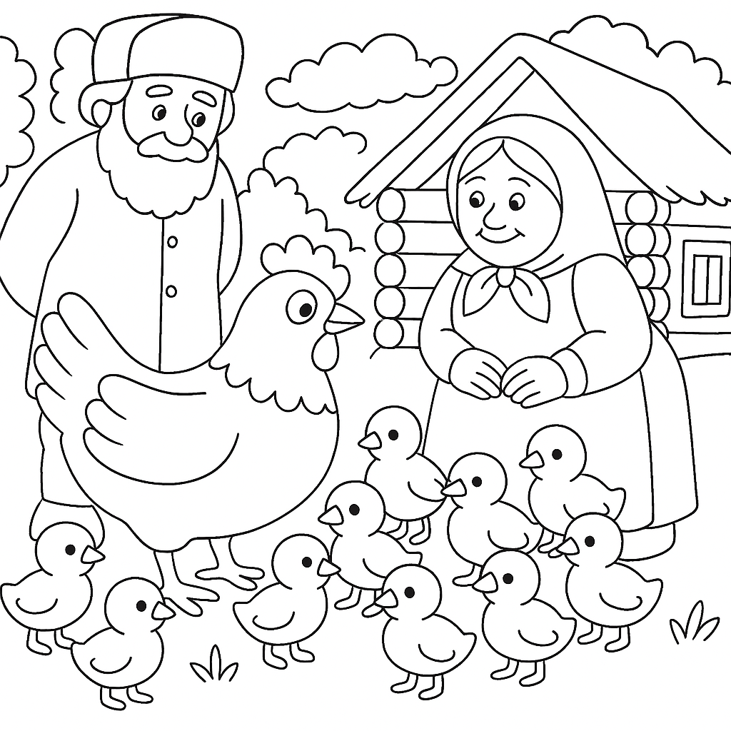 Раскраски: Курочка ряба и десять утят