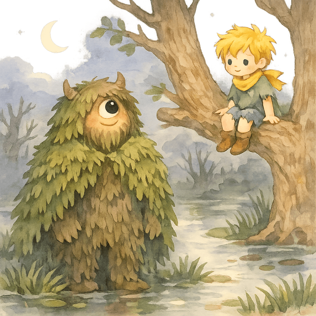 Леший появляется возле дерева с принцем