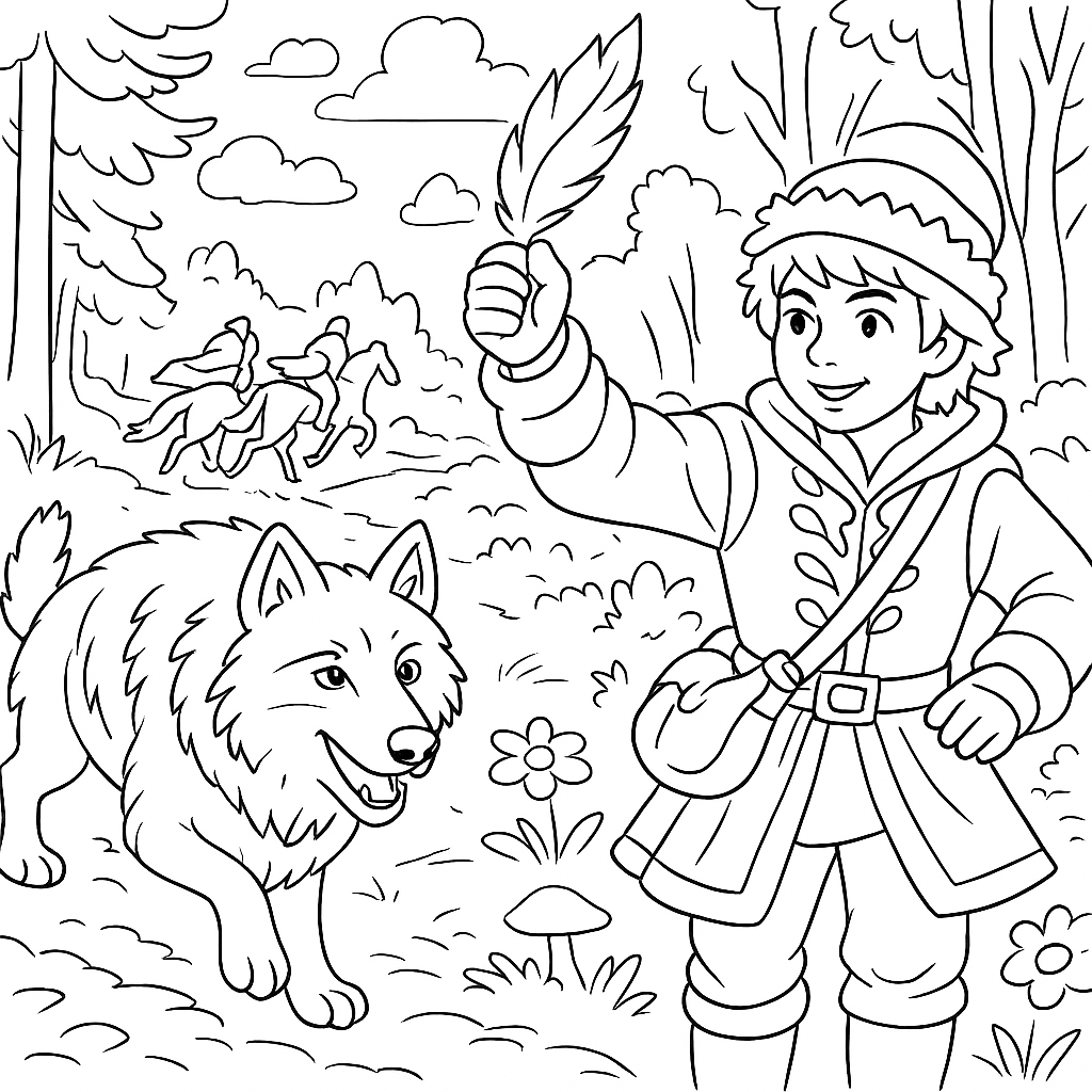 Раскраска по сказке "Иван-царевич и серый волк"