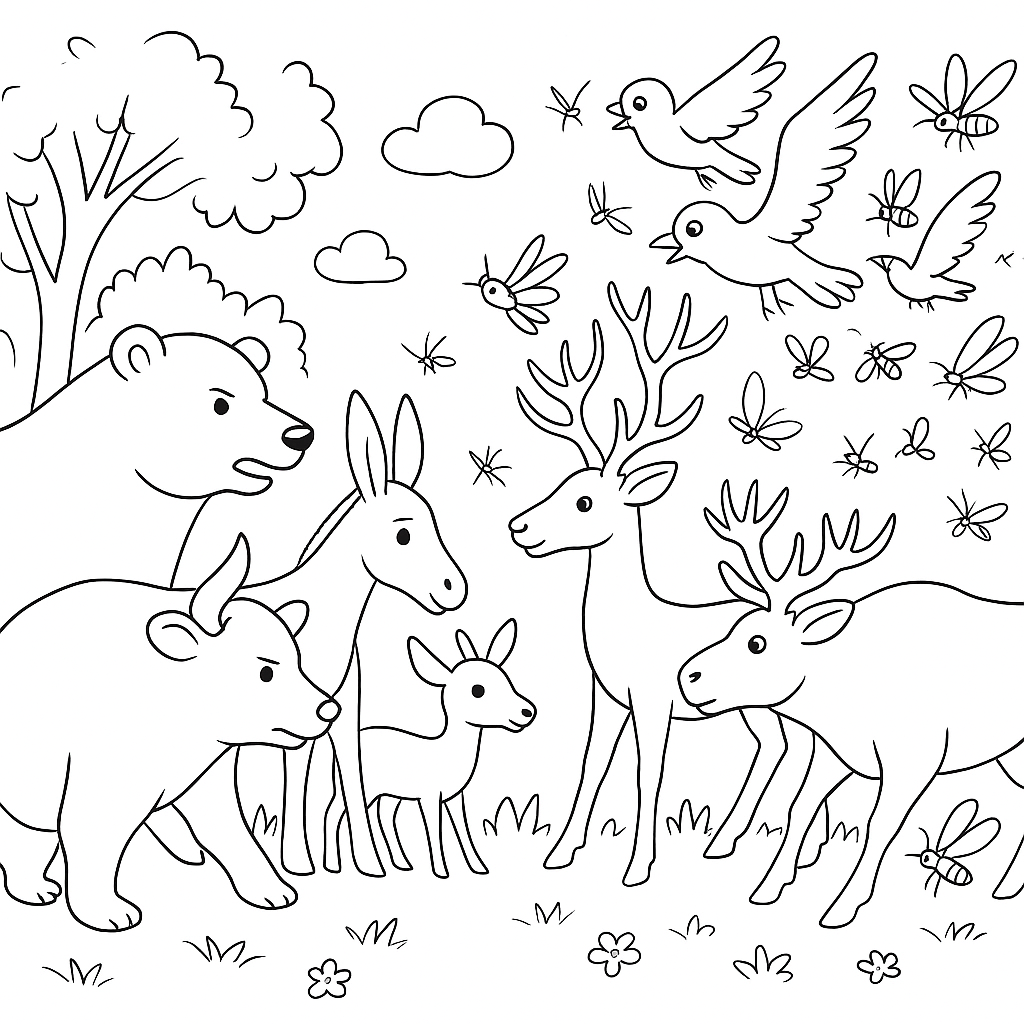 Раскраска по сказке "Королек и медведь"