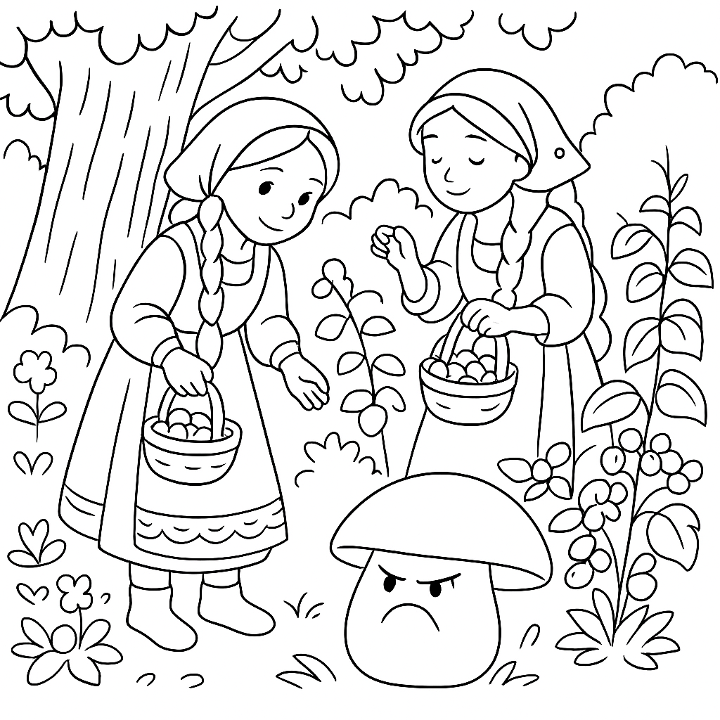 Раскраска по сказке "Война грибов с ягодами"