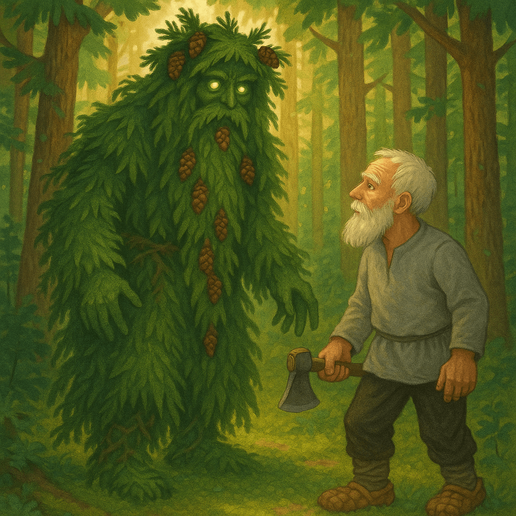 Лесной Дед встречает старика в лесу.