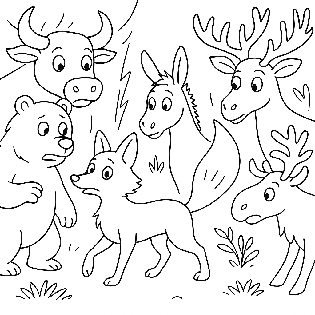 Раскраска по сказке "Королек и медведь"