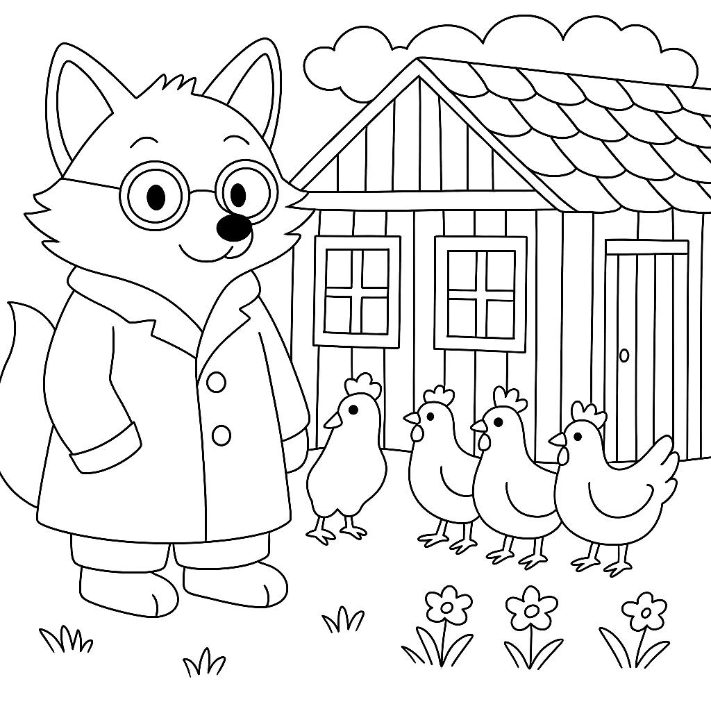 Раскраска по сказке "Хитрый лис Рудик"