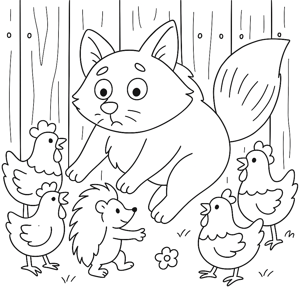 Раскраска по сказке "Хитрый лис Рудик"