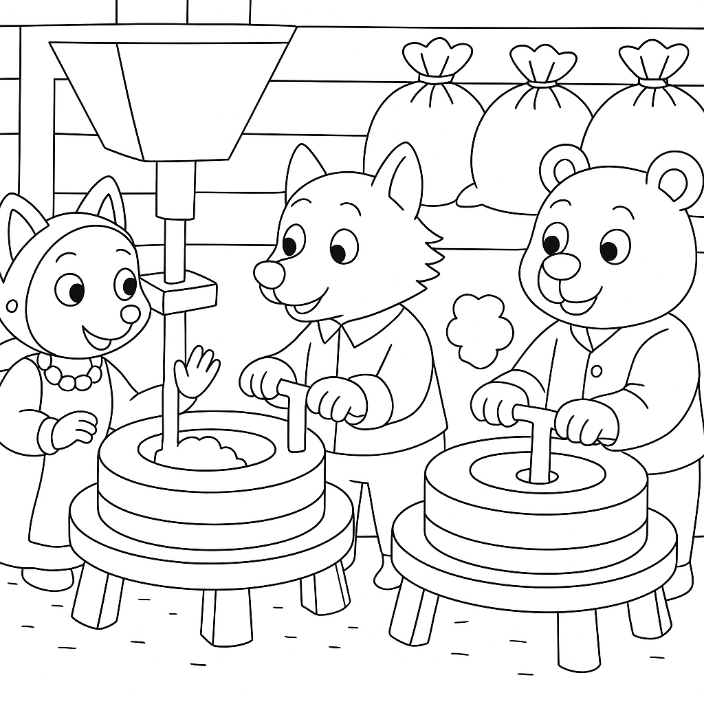 Раскраска по сказке "Лиса, волк и медведь"