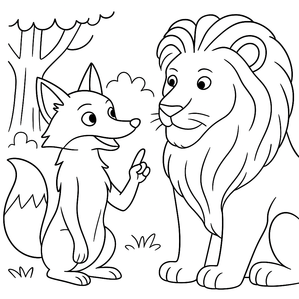 Раскраска по сказке "Лев, волк и лиса"