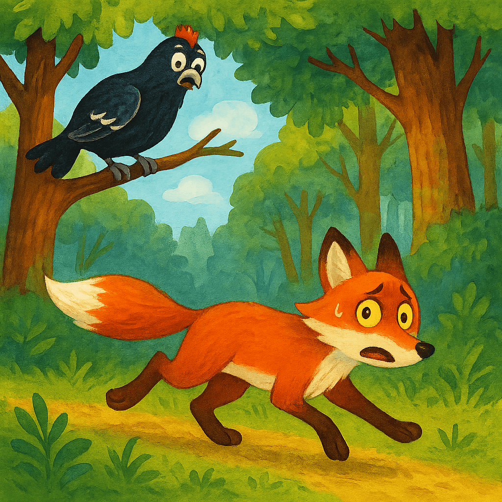 Лиса убегает от тетерева