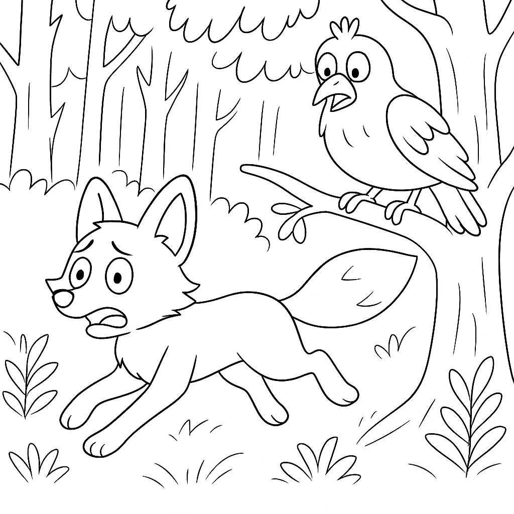Раскраска по сказке "Лиса и тетерев"