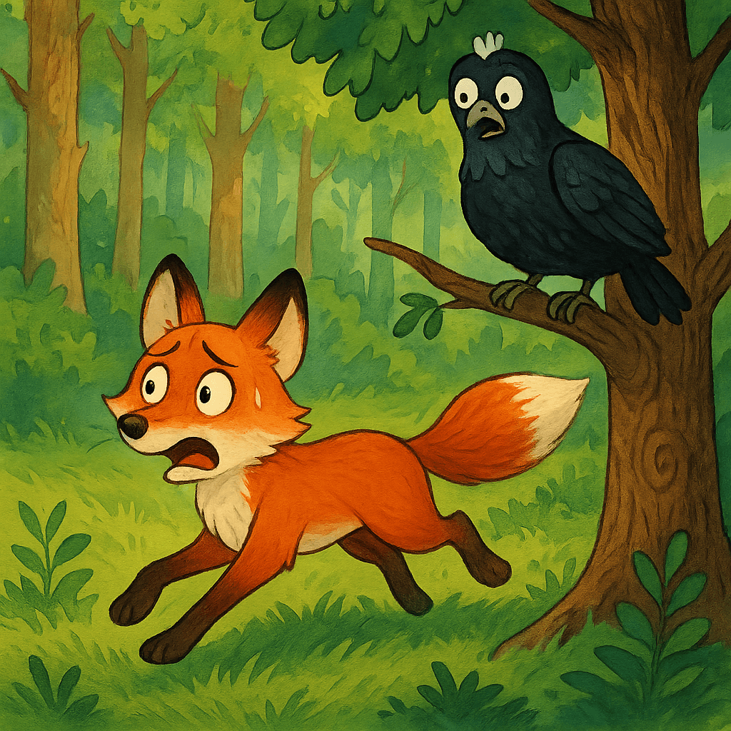 Лиса убегает от тетерева