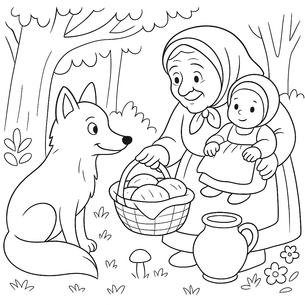Раскраска по сказке "Лиса и дрозд"