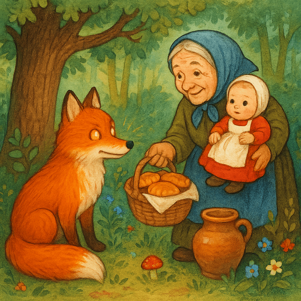 Старуха и внучка в лесу