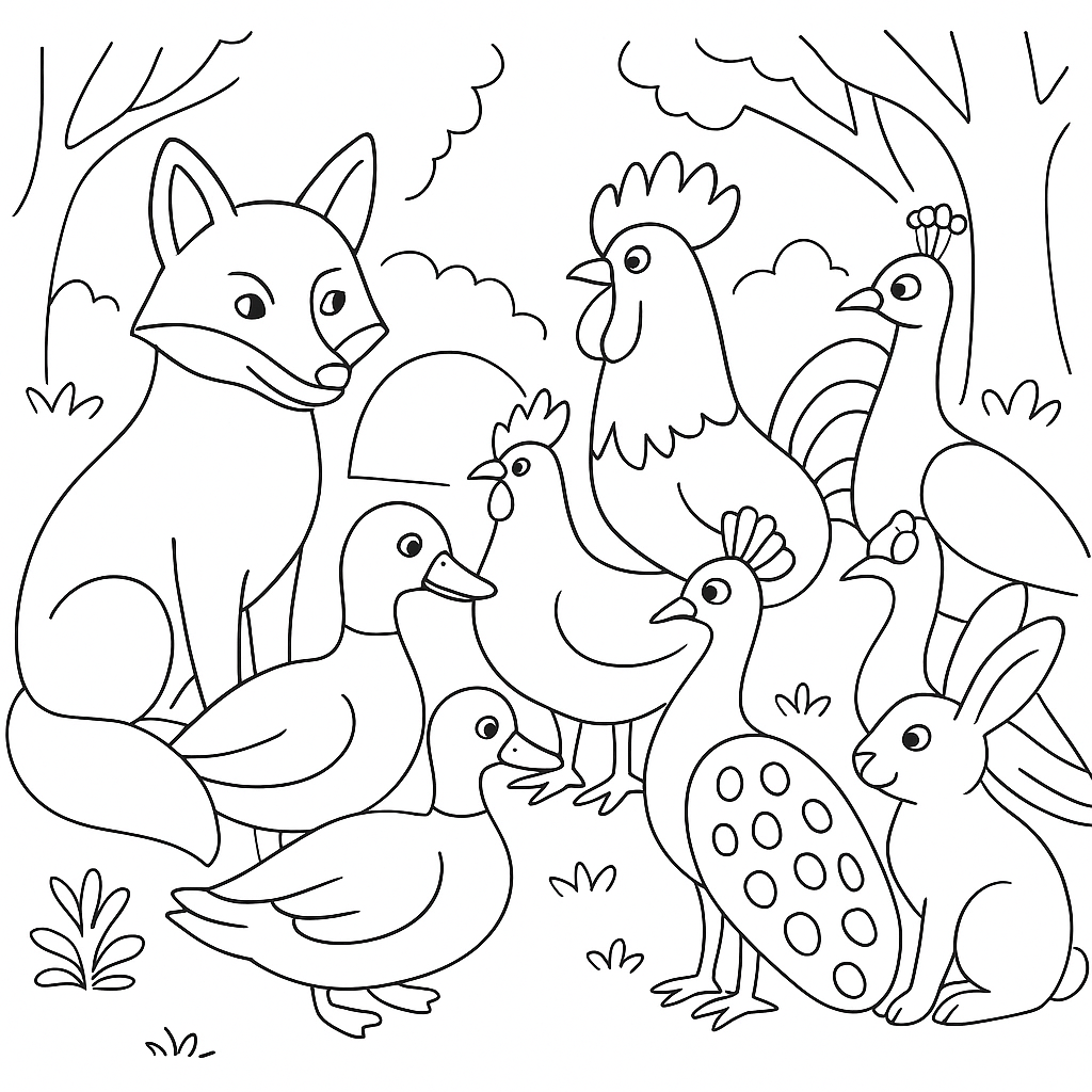 Раскраска по сказке "Хитрая лиса"