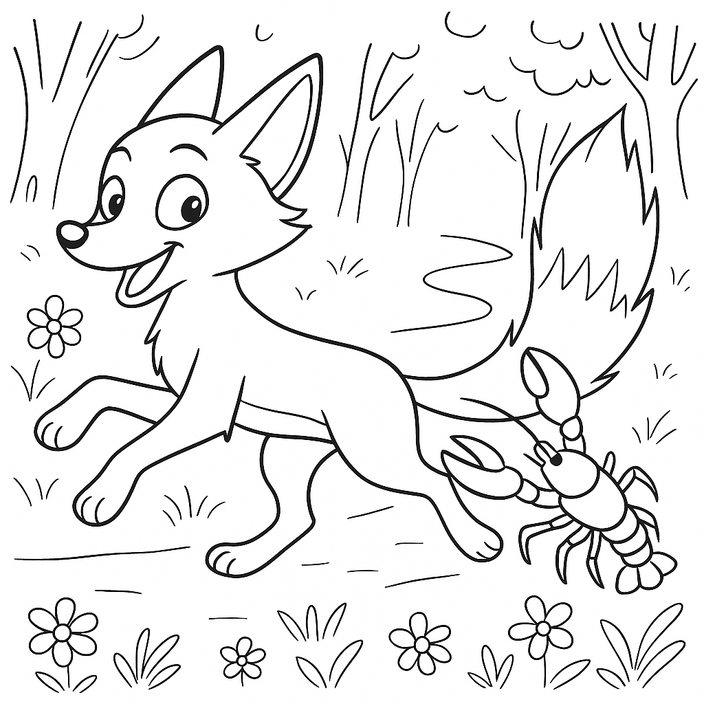 Раскраска по сказке "Лиса и рак"