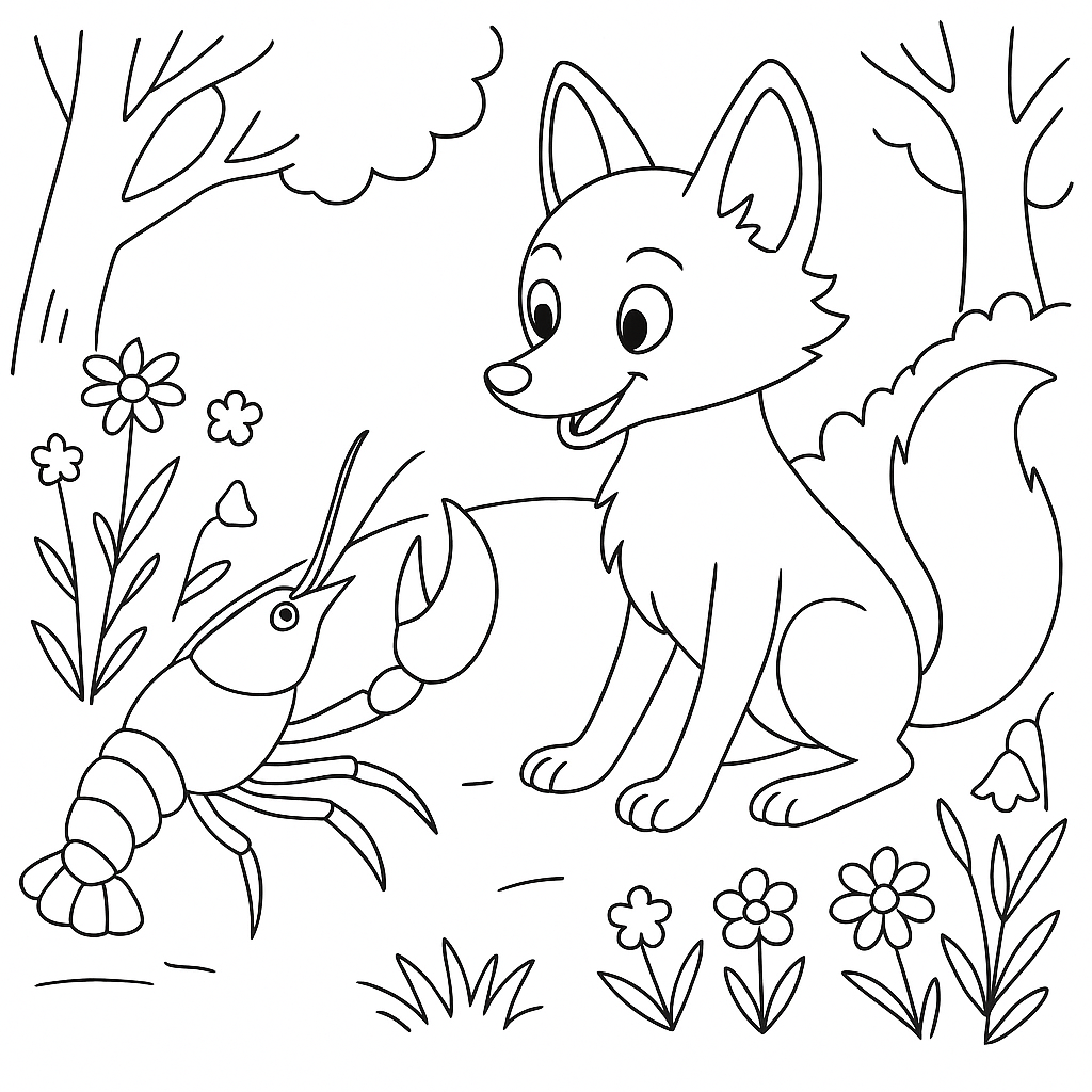 Раскраска по сказке "Лиса и рак"