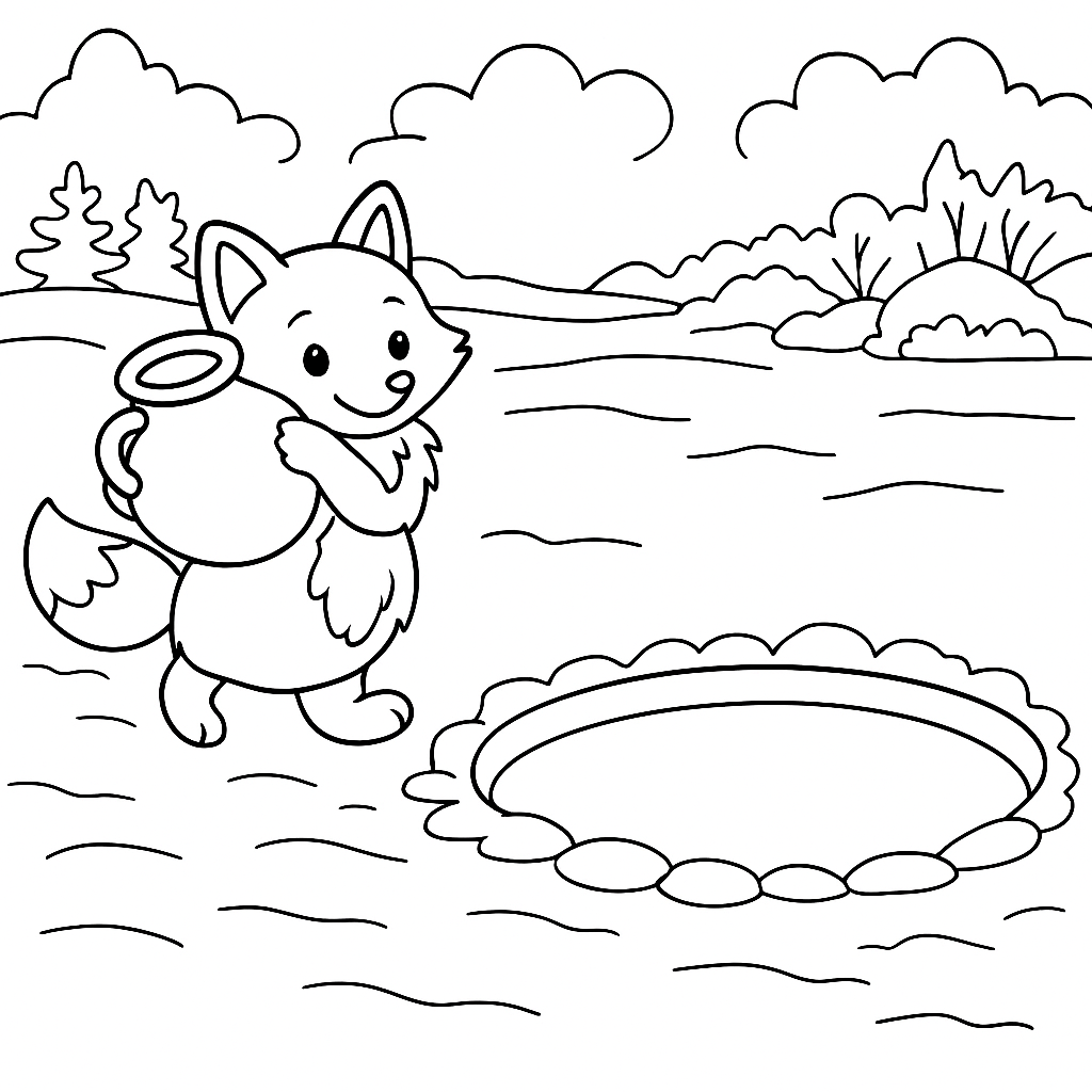 Раскраска по сказке "Лиса и кувшин"