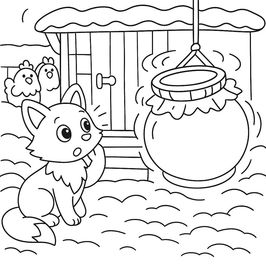 Раскраска по сказке "Лиса и кувшин"