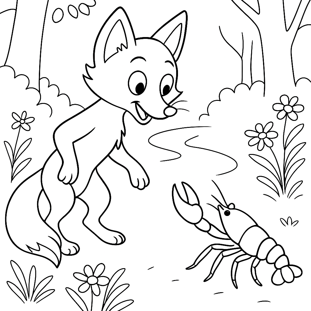 Раскраска по сказке "Лиса и рак"