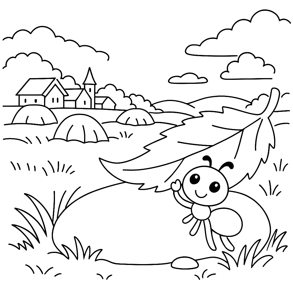 Раскраска по сказке "Как муравьишка домой спешил"