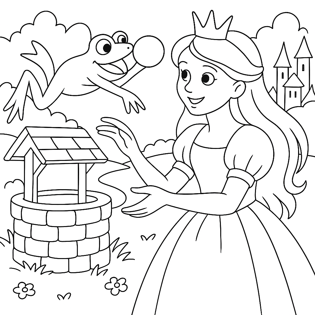 Раскраска по сказке "Принцесса и лягушонок"
