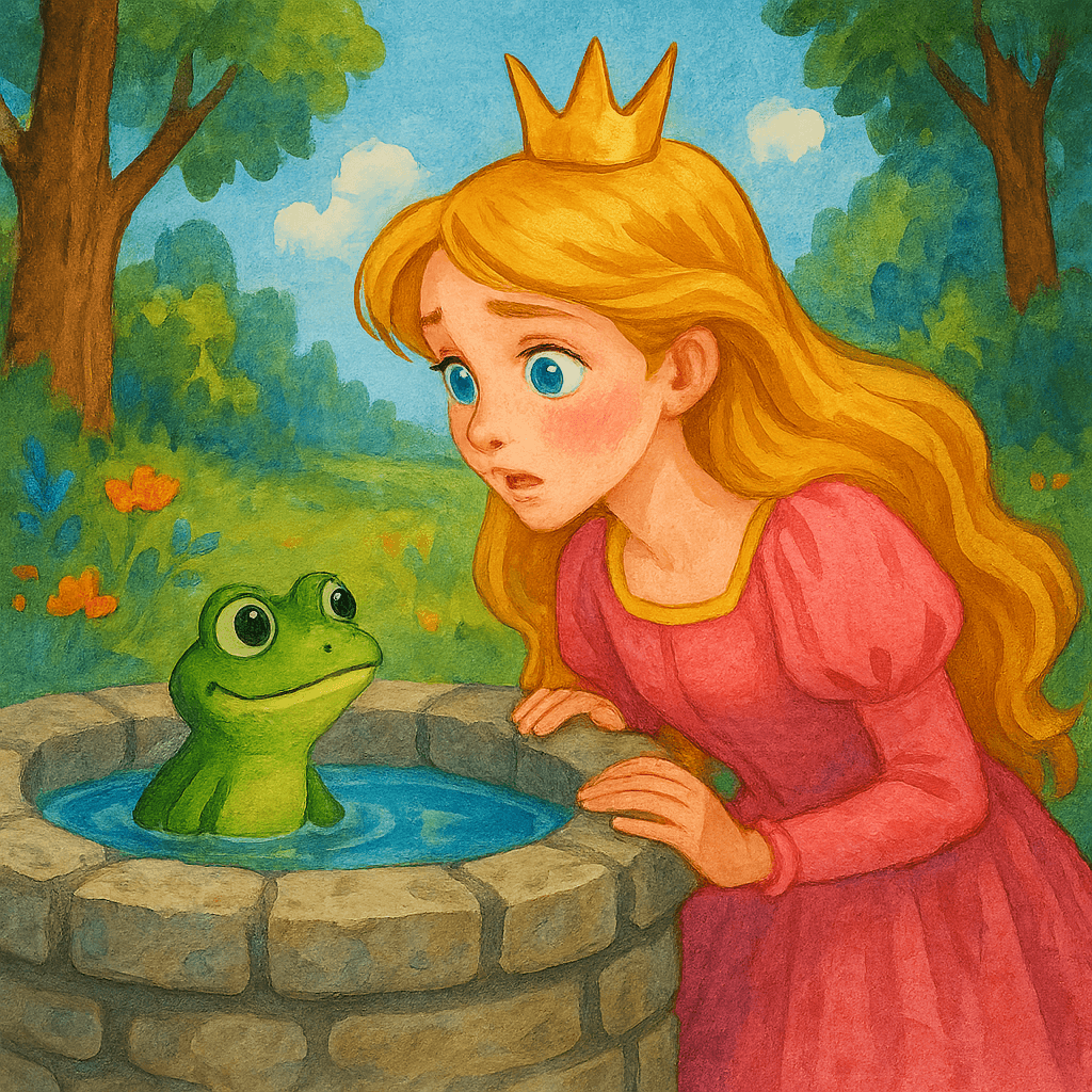 Лягушонок разговаривает с принцессой у колодца