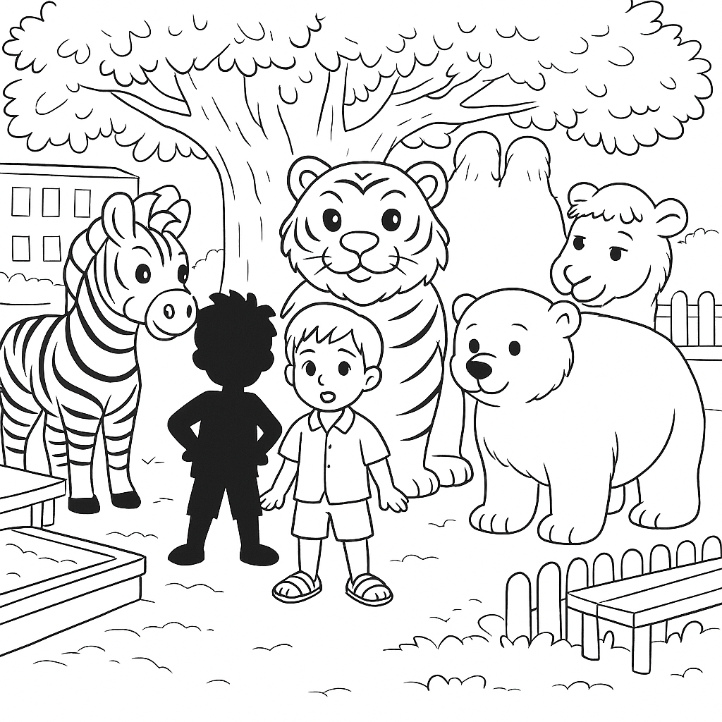 Раскраска по сказке "Удивительные приключения мальчика без тени и тени без мальчика"