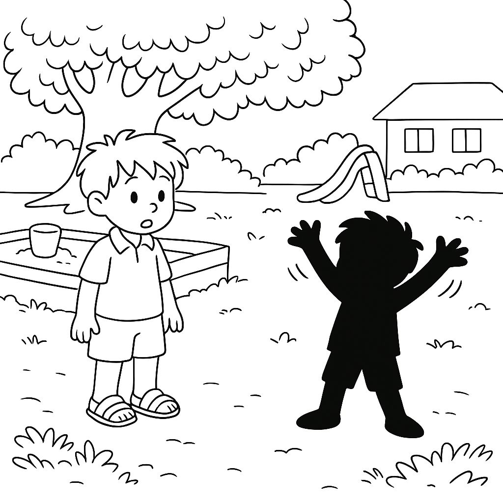 Раскраска по сказке "Удивительные приключения мальчика без тени и тени без мальчика"