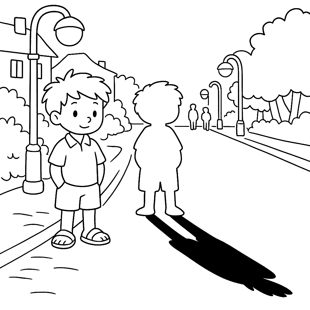 Раскраска по сказке "Удивительные приключения мальчика без тени и тени без мальчика"