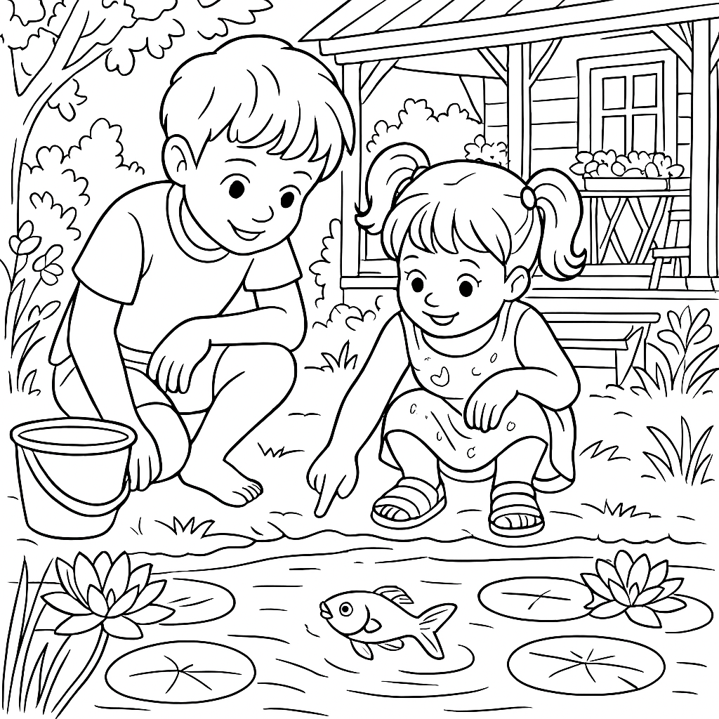 Раскраска по сказке "Золотой бок у пруда"