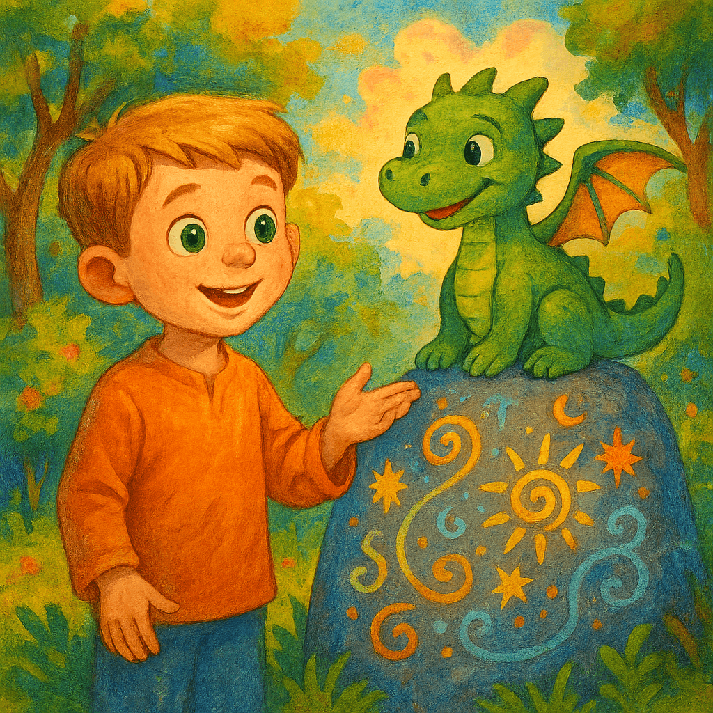 Мальчик и динозавр обсуждают Царство