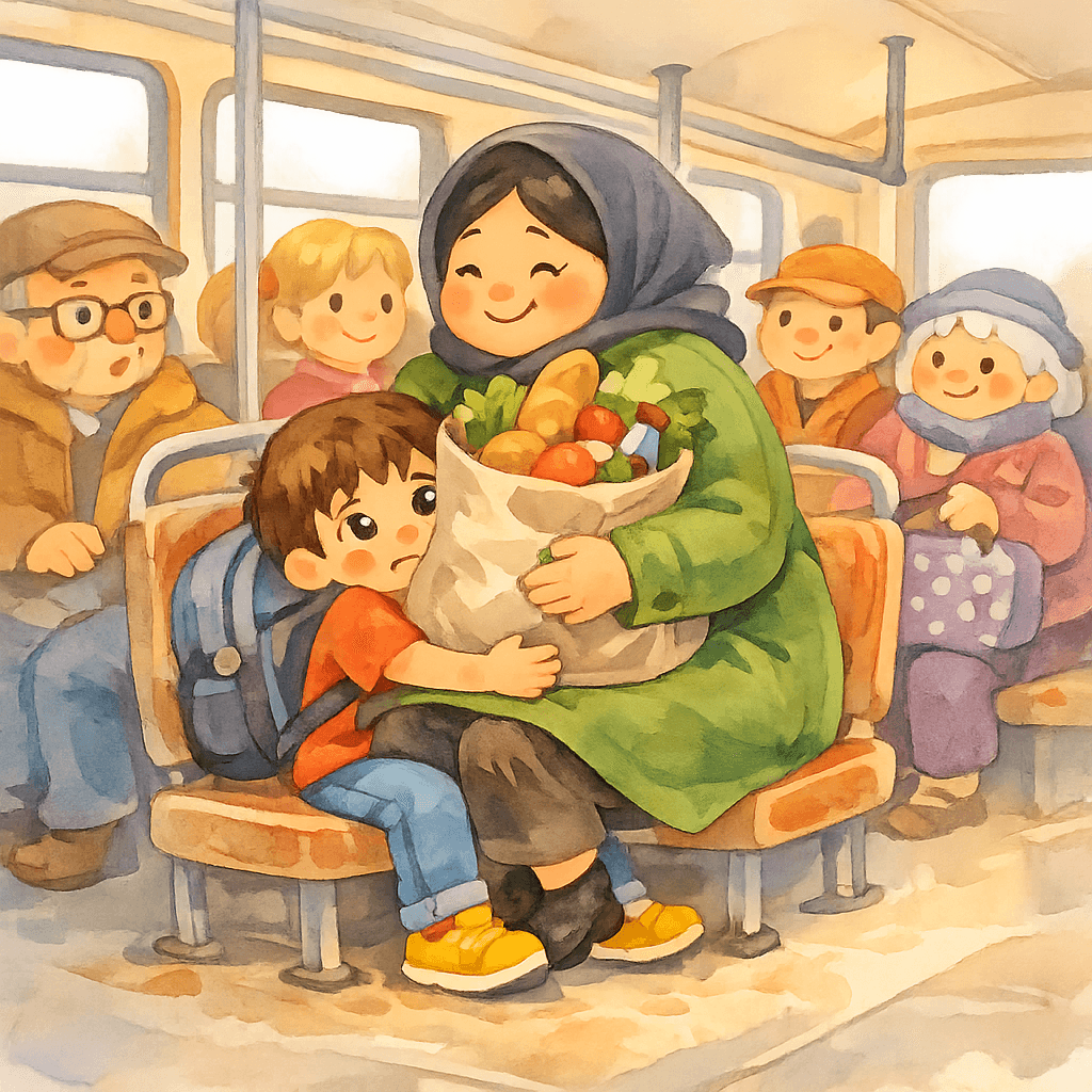 Синьора садится на невидимого Тонино в троллейбусе