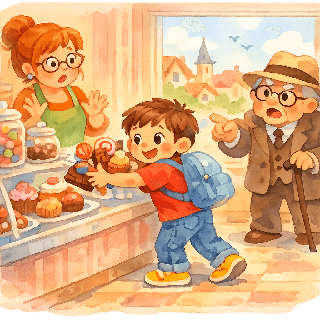 Тонино-невидимка ворует конфеты незаметно, продавщица обвиняет старого синьора