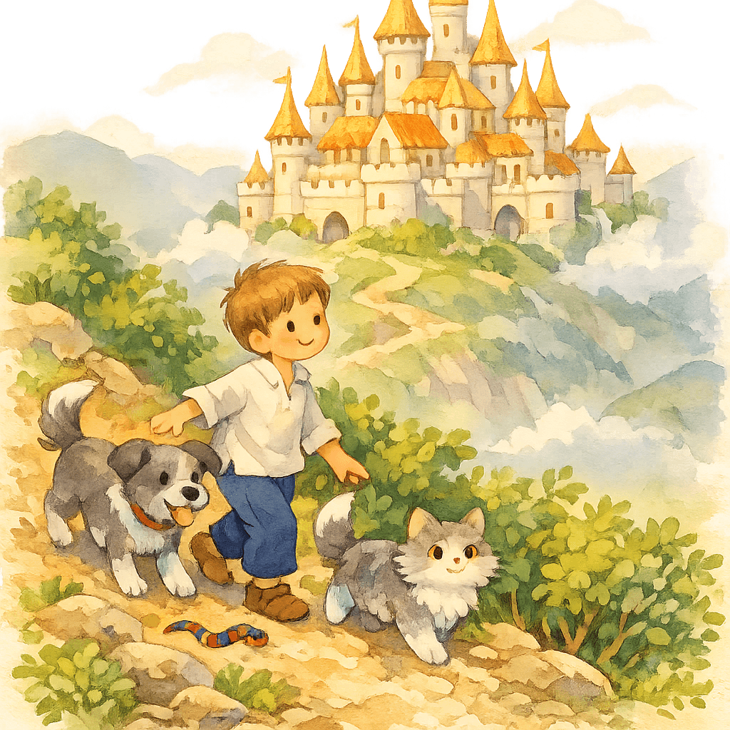 Город змеиного короля на горе, мальчик и друзья поднимаются наверх