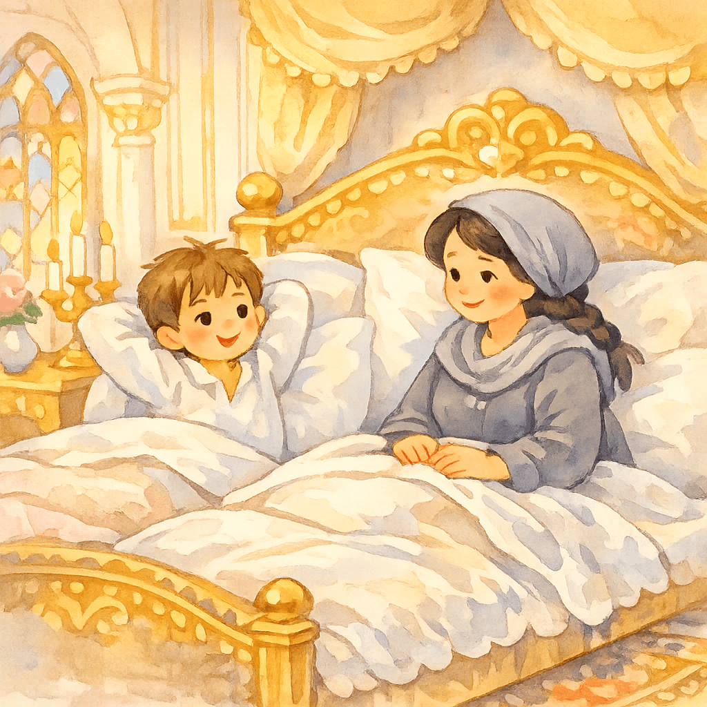 Мальчик с матерью просыпаются в чудесном дворце