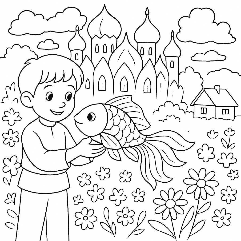 Раскраска по сказке "Счастливый мальчик"