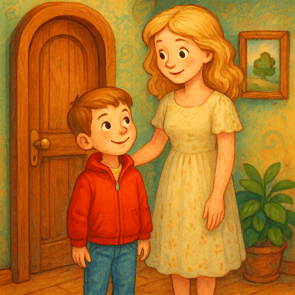 Дениска разговаривает с мамой в коридоре