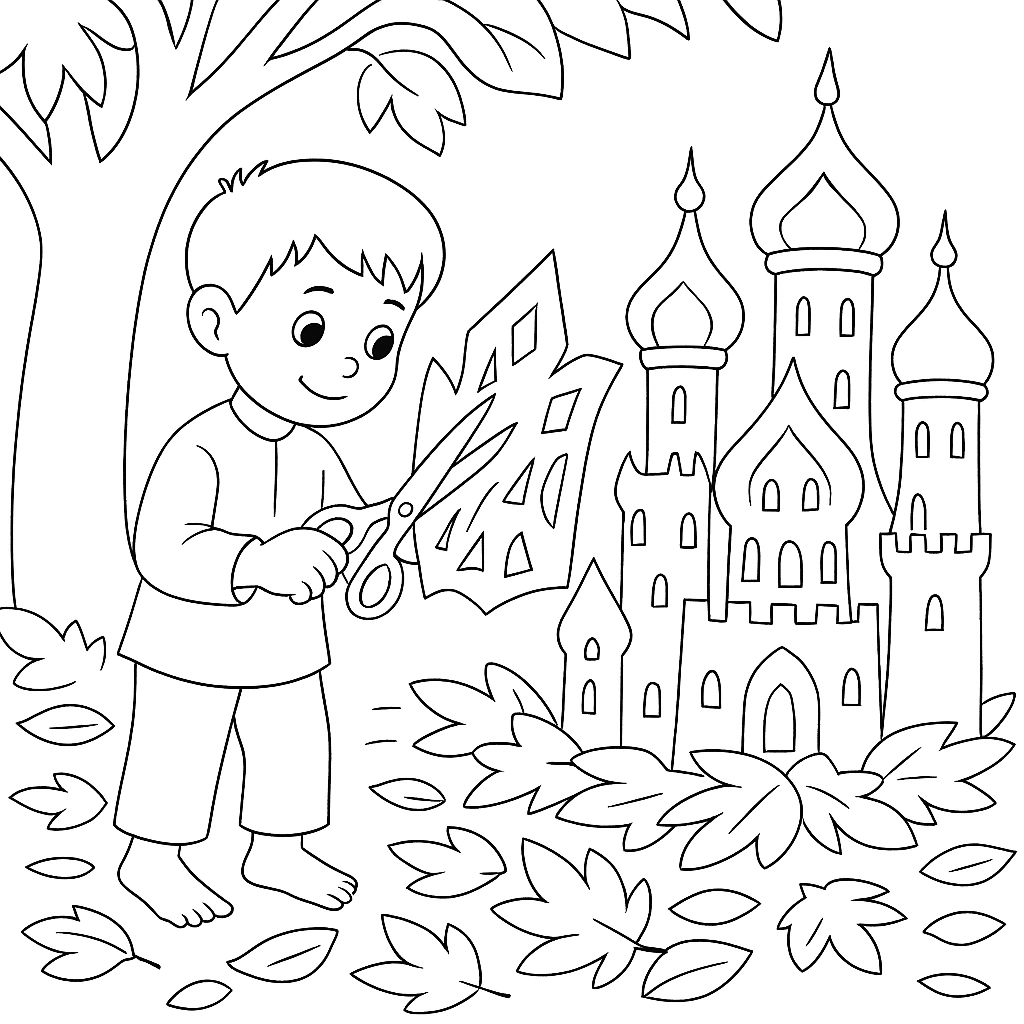 Раскраска по сказке "Счастливый мальчик"