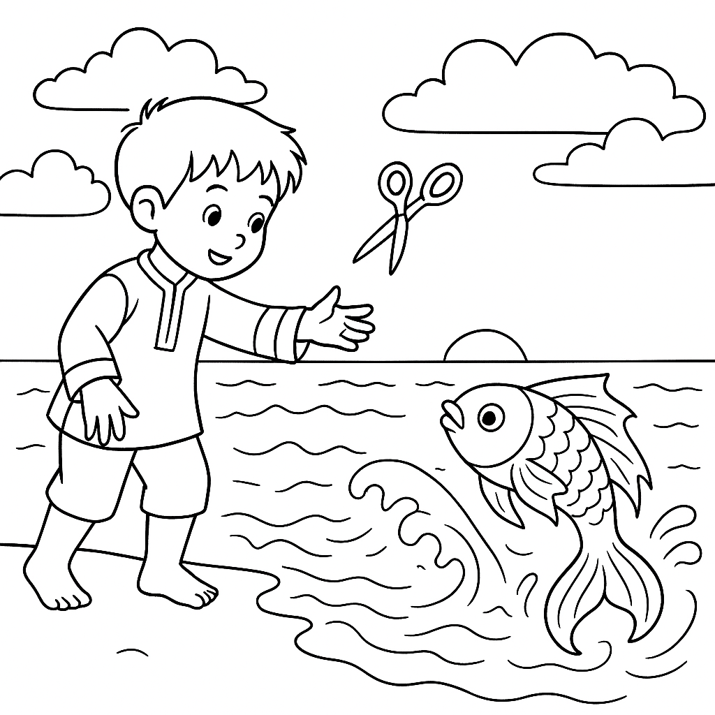 Раскраска по сказке "Счастливый мальчик"