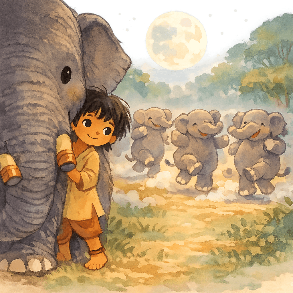 Слоны пляшут на лунной поляне, земля топочет, Тумаи видит тайный обряд