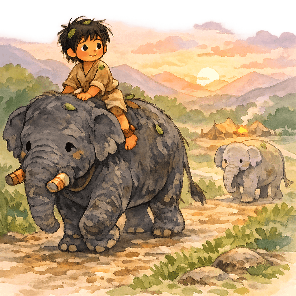 Уставший Тумаи возвращается в лагерь на Кала Наге, вокруг утро и рассыпанные листья